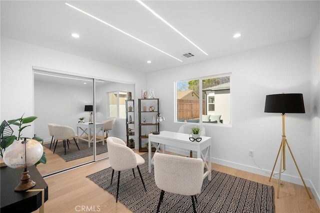 home office featuring light wood-type flooring