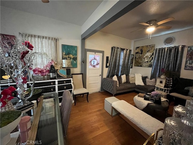 interior space featuring hardwood / wood-style flooring and ceiling fan