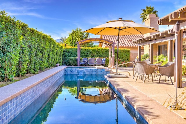 view of swimming pool featuring a pergola and a patio area