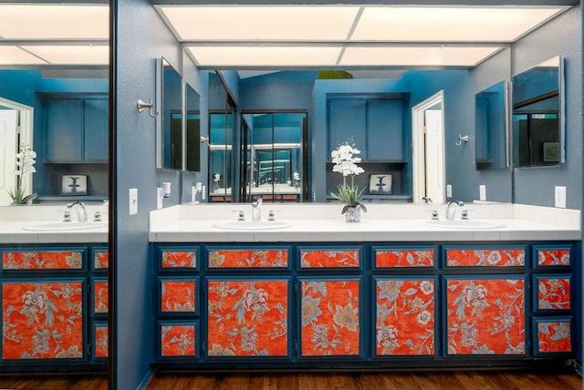 bathroom featuring hardwood / wood-style flooring and vanity