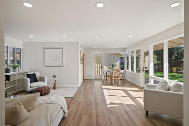 living room with light hardwood / wood-style flooring