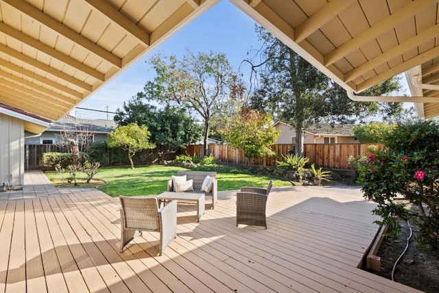 deck with a yard and an outdoor hangout area