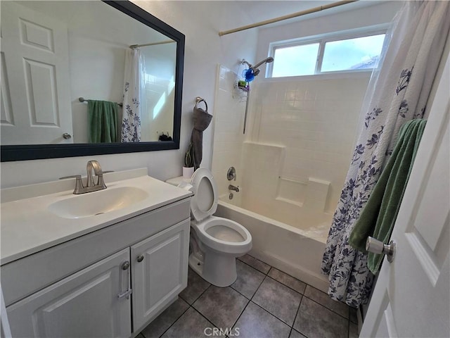 full bathroom with tile patterned flooring, vanity, toilet, and shower / bath combo