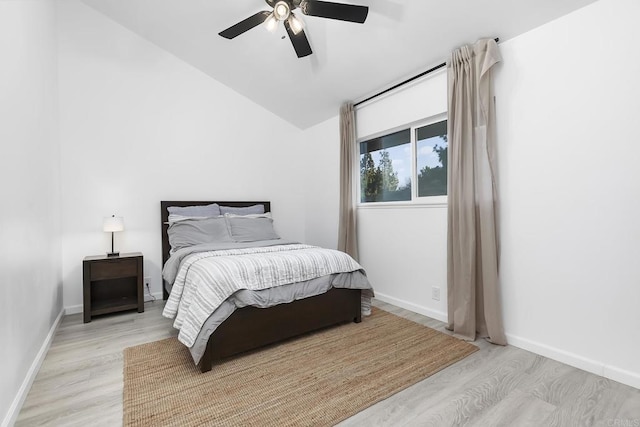 bedroom featuring light wood-type flooring and ceiling fan