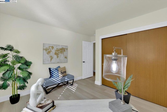 living area with light hardwood / wood-style floors