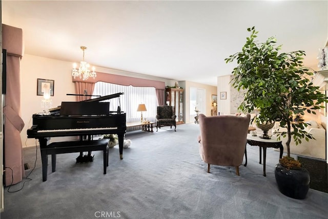 interior space with an inviting chandelier and carpet