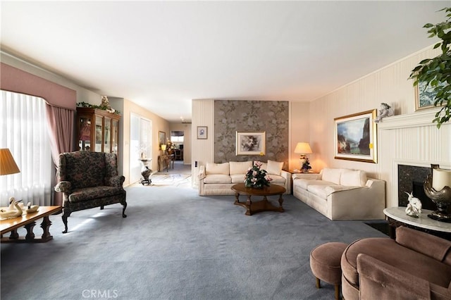 living room with carpet floors