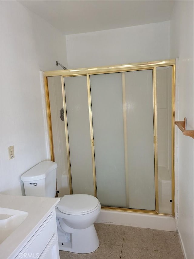 1217 Lill Hill Dr, Needles, CA 92363 - full bathroom with vanity, a stall shower, and tile patterned flooring