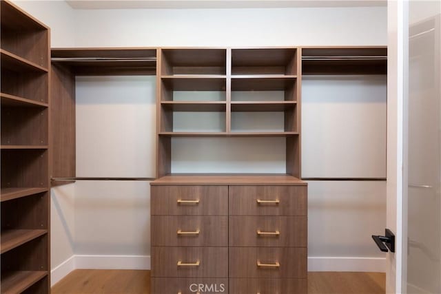 spacious closet featuring light hardwood / wood-style flooring