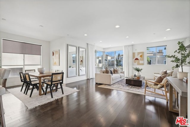 living room featuring dark hardwood / wood-style flooring and plenty of natural light