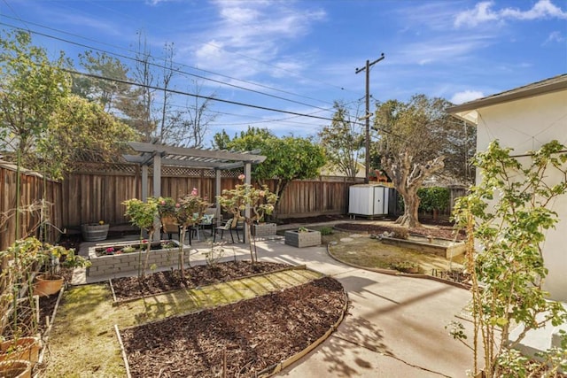 view of yard with a pergola and a patio