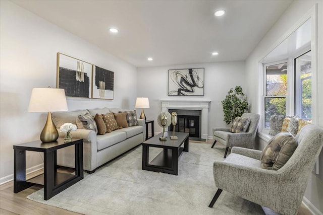 living room with light hardwood / wood-style floors