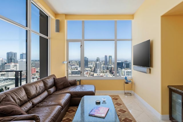 living room featuring light tile patterned floors