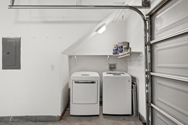 washroom featuring independent washer and dryer and electric panel