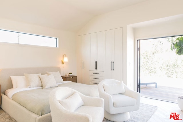 bedroom with lofted ceiling