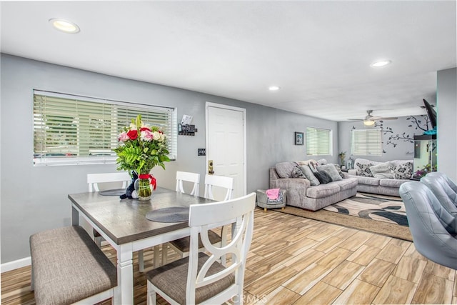 dining room featuring ceiling fan