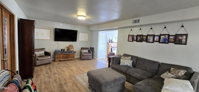 living room with light hardwood / wood-style floors