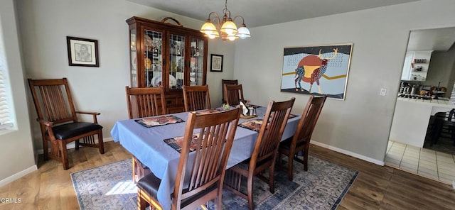 dining room with a chandelier and dark hardwood / wood-style flooring