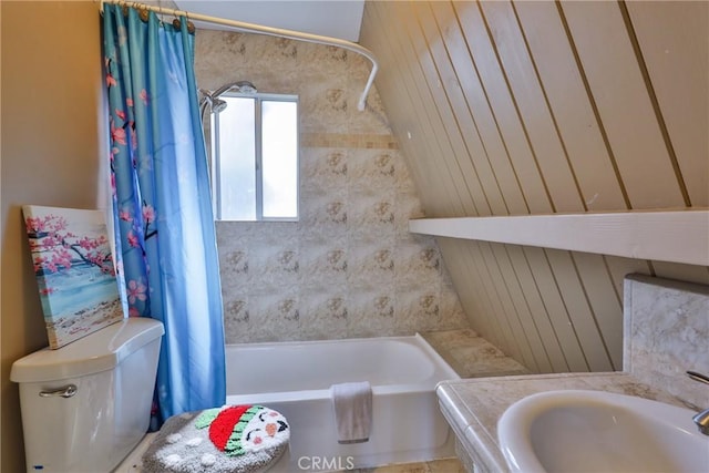full bathroom with a sink, toilet, and shower / bath combo