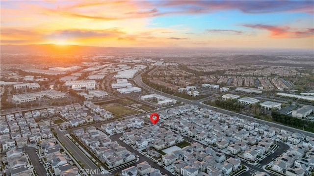 view of aerial view at dusk