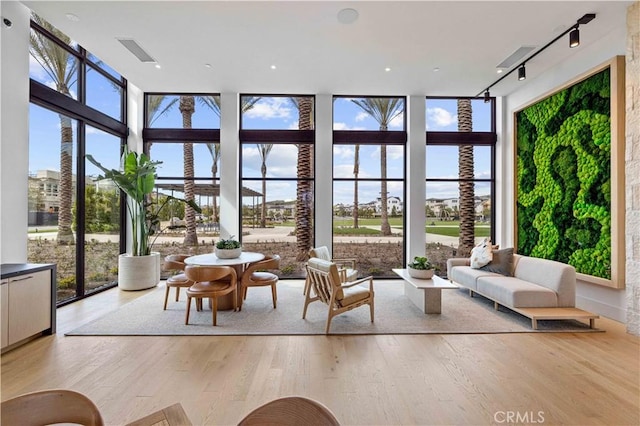 sunroom with plenty of natural light and track lighting