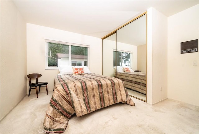 carpeted bedroom featuring a closet