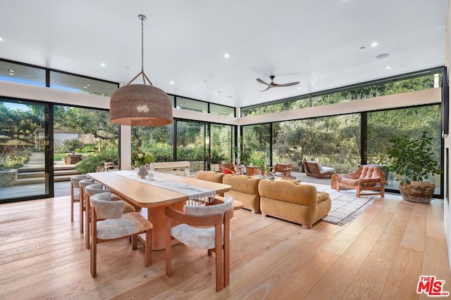 sunroom with ceiling fan