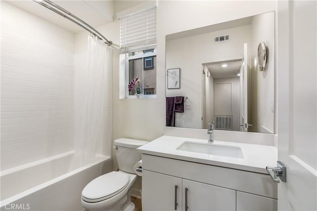 full bathroom with toilet, shower / bath combo, and vanity