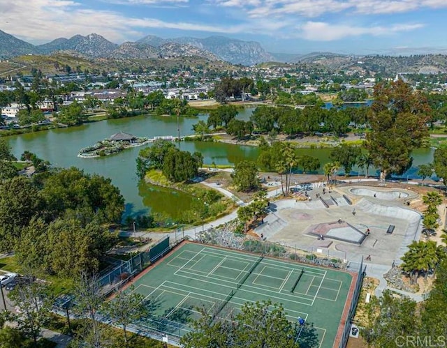 aerial view with a water and mountain view