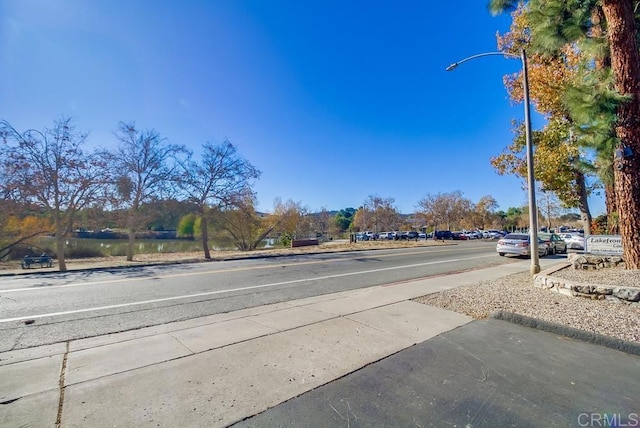 view of road with curbs, street lighting, and sidewalks