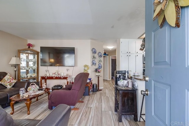 living room featuring light wood-style floors