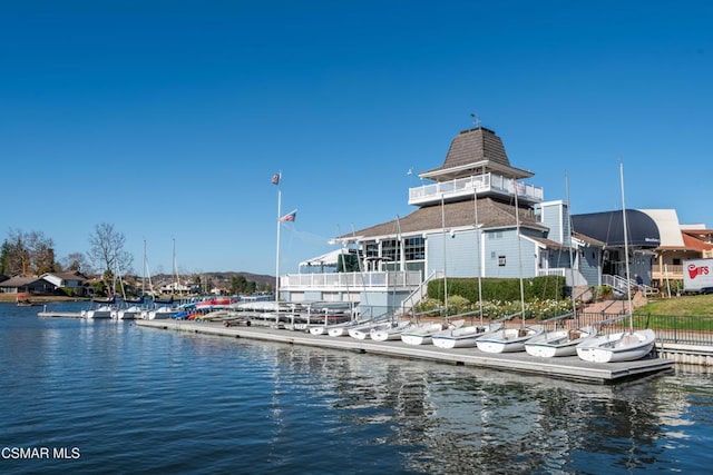 view of dock featuring a water view