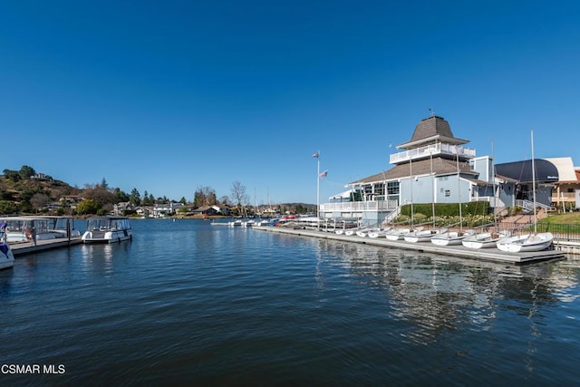 view of dock with a water view