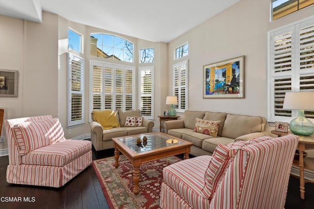 living room with dark hardwood / wood-style floors