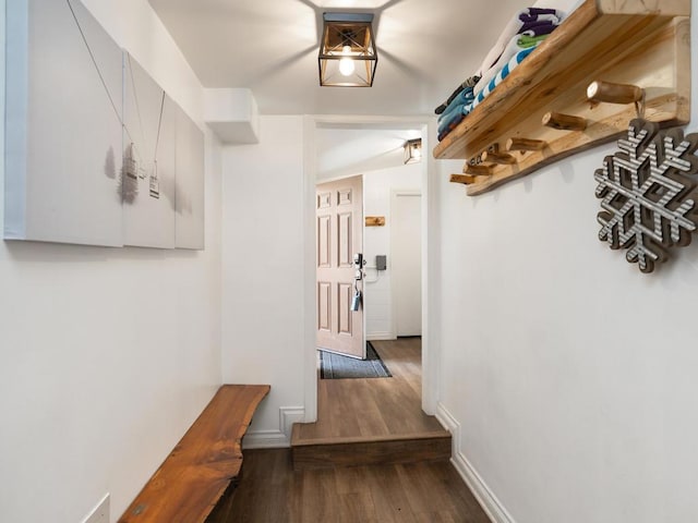 corridor featuring dark hardwood / wood-style flooring