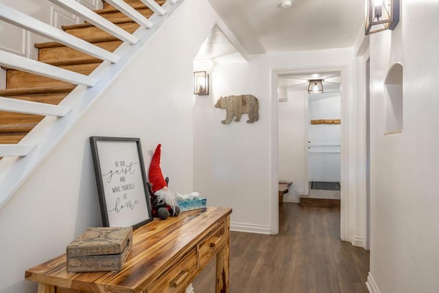 hallway featuring dark hardwood / wood-style floors