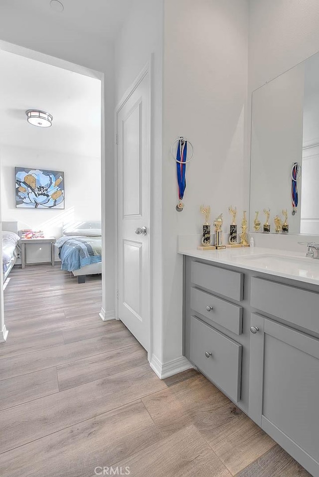 bathroom featuring hardwood / wood-style floors and vanity