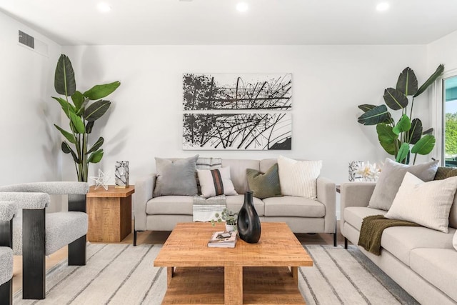 living room with light wood-type flooring