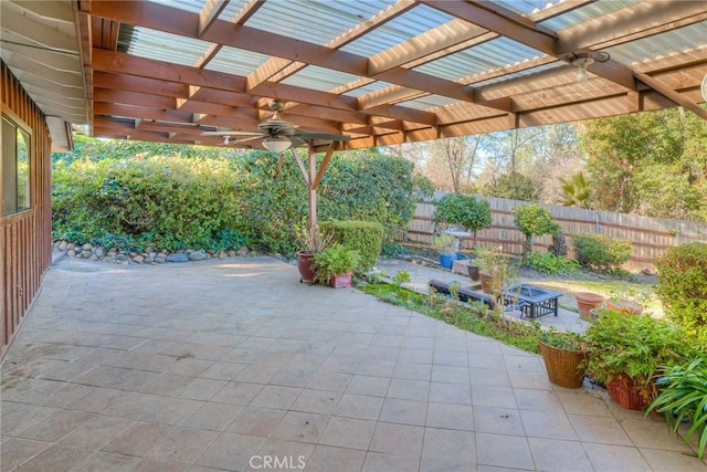 view of patio featuring a fenced backyard and a pergola