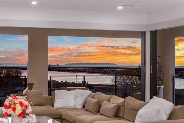 living room with a water view