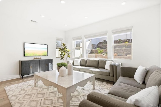 living room with light hardwood / wood-style flooring