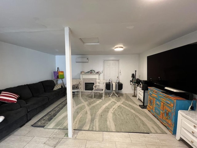 living room featuring a wall mounted air conditioner