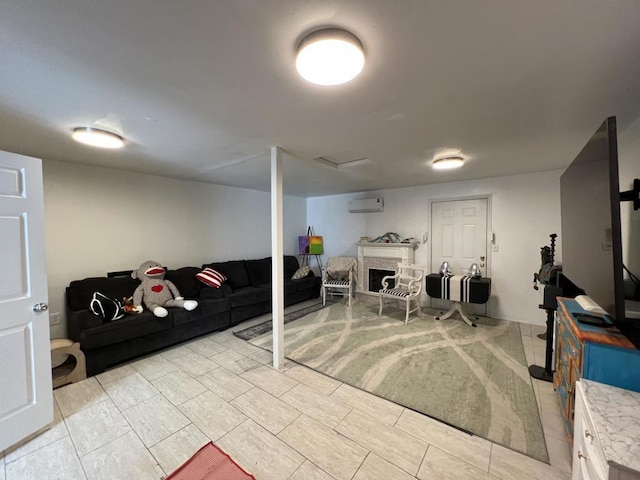 basement featuring a wall mounted AC