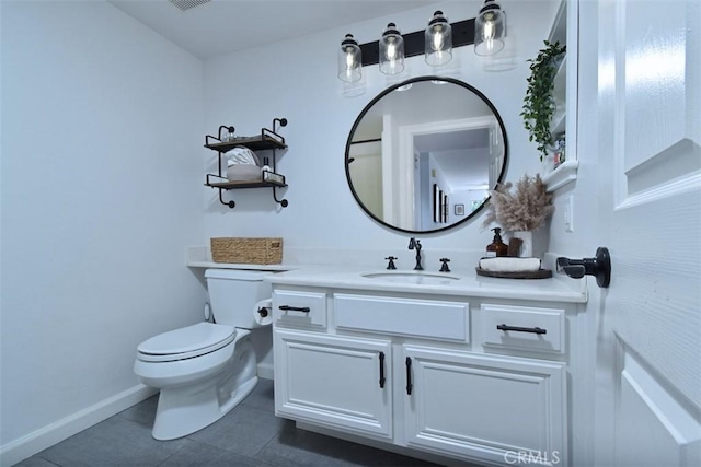 bathroom featuring toilet, tile patterned floors, and vanity