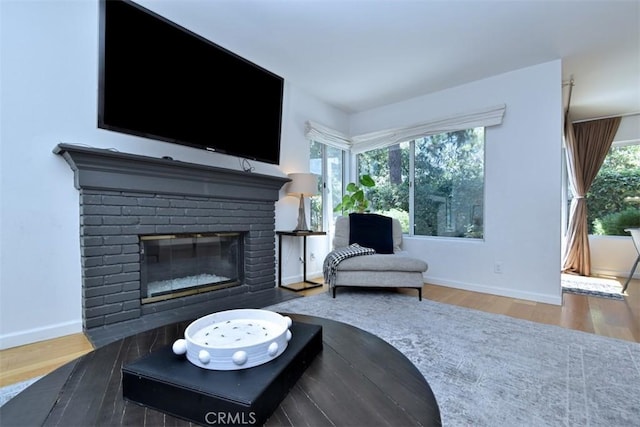 living room featuring hardwood / wood-style floors and a fireplace