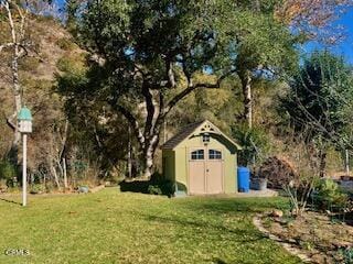 view of yard with a shed