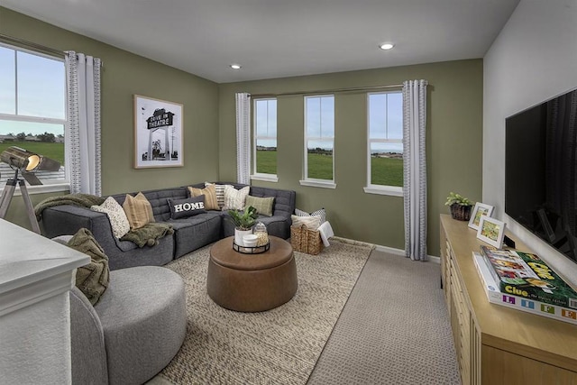 carpeted living room featuring a wealth of natural light