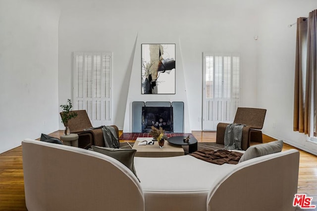 living room with hardwood / wood-style flooring