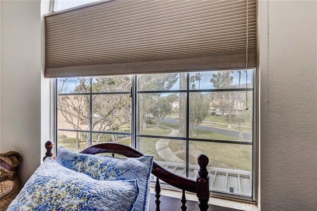 bedroom with a textured wall