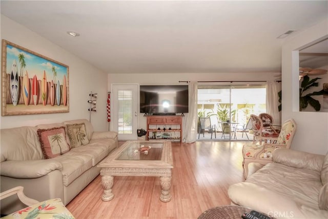 living room with light wood-type flooring